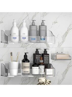 Shower Organizer Set Acrylic Wall Shelf No Drill Bathroom Storage